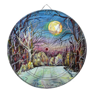 Scandinavian Winter Night Full Moon in Sweden Dartboard