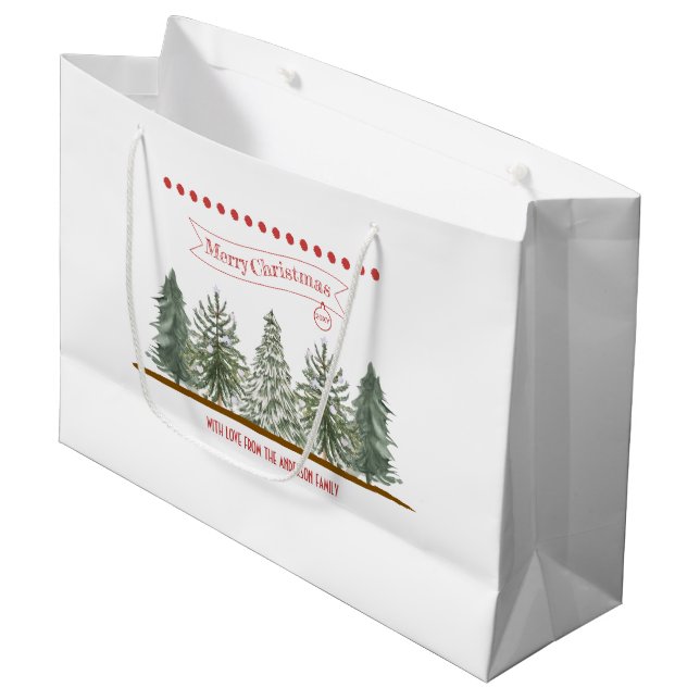 Scandinavian Winter Pine Tree Merry Christmas Large Gift Bag (Front Angled)