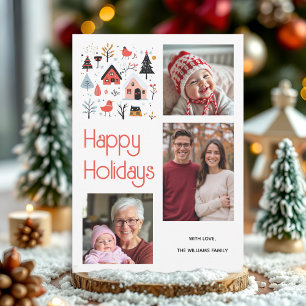 Scandinavian winter scenery with houses Christmas  Holiday Card