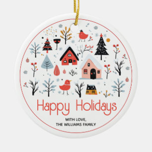 Scandinavian winter sceney Christmas holiday Ceramic Tree Decoration