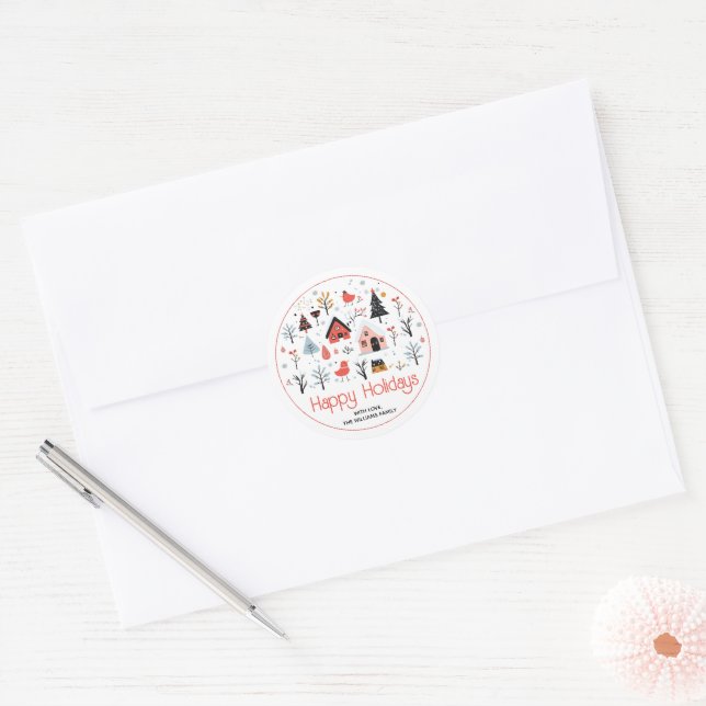 Scandinavian winter sceney Christmas holiday Classic Round Sticker (Envelope)
