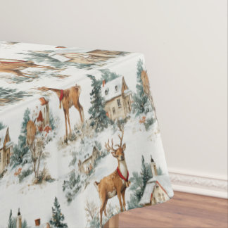 Scandinavian Winter Village Reindeers Toile Tablecloth
