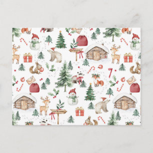 Scandinavian Winter wonderland woodland animals ce Postcard