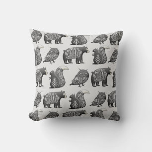 Scandinavian Woodland Animal Art Grey Pattern Cushion