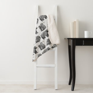 Scandinavian Woodland Animal Art Grey Pattern Sherpa Blanket