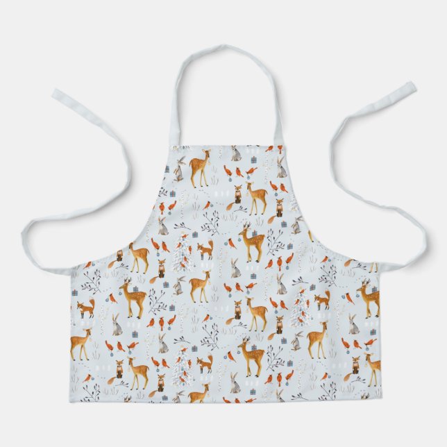 Scandinavian Woodland Animals Christmas Holiday Apron (Front)