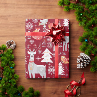Scandinavian Woodland Animals Christmas Holiday Wrapping Paper
