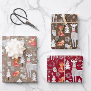 Scandinavian Woodland Animals Christmas Holiday Wrapping Paper Sheet