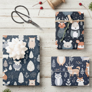 Scandinavian Woodland Animals Christmas winter Wrapping Paper Sheet