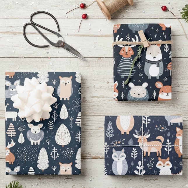 Scandinavian Woodland Animals Christmas winter Wrapping Paper Sheet (Creator Uploaded)