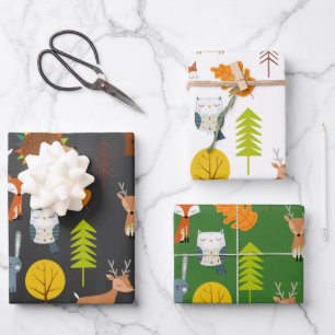 Scandinavian Woodland Animals Christmas Wrapping Paper Sheet