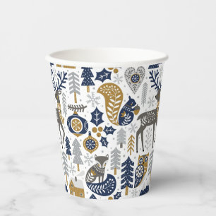 Scandinavian Woodland Animals Snowflakes Christmas Paper Cups