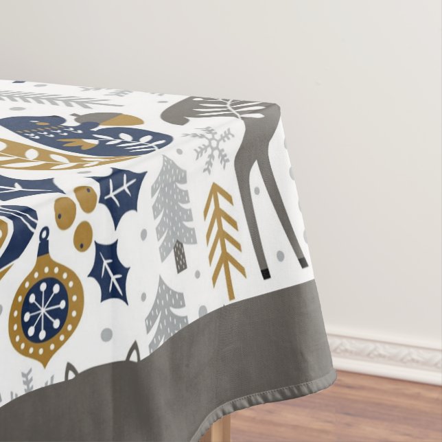 Scandinavian Woodland Animals Snowflakes Christmas Tablecloth (In Situ)