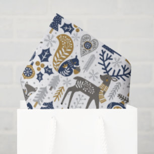 Scandinavian Woodland Animals Snowflakes Christmas Tissue Paper