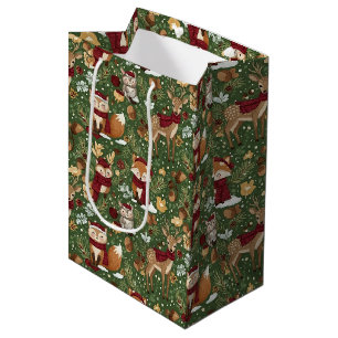 Scandinavian Woodland Christmas Pattern Medium Gift Bag