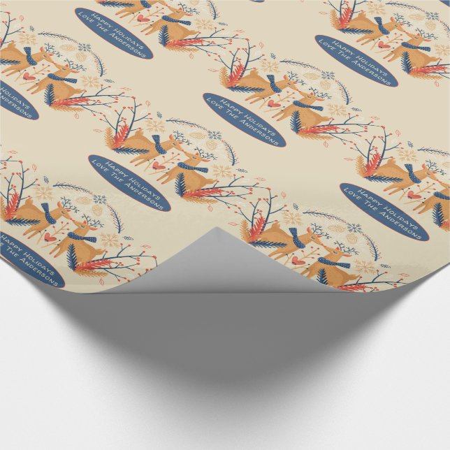 Scandinavian Woodland Deer Winter Xmas Folk Art Wrapping Paper (Corner)