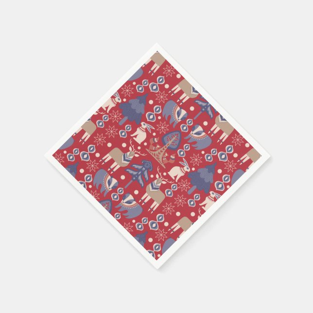 Scandinavian Woodland Nordic Christmas Napkin (Corner)