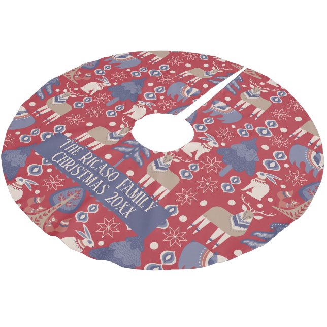 Scandinavian Woodland Winter  Personalised Brushed Polyester Tree Skirt (Angled)