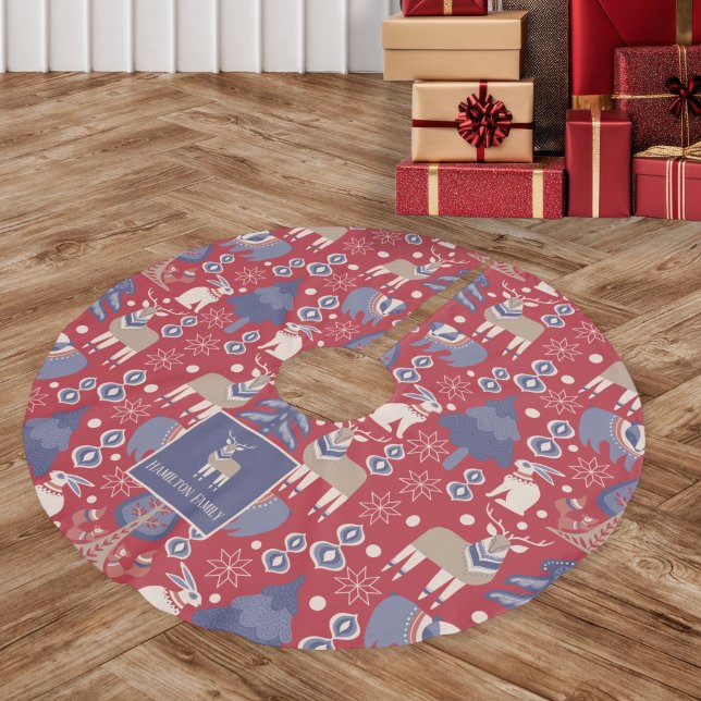 Scandinavian Woodland Winter Personalised Brushed Polyester Tree Skirt (Scandinavian Woodland Winter Personalized Brushed Polyester Tree Skirt by Ricaso. Add your own text)