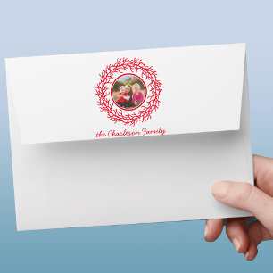 Scandinavian Wreath Photo Red and White Customised Envelope