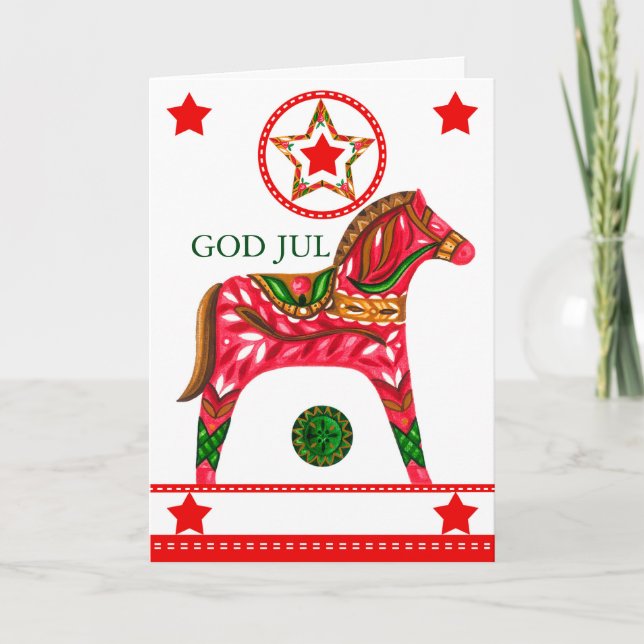 Scandinavian Xmas Folk Horse Greeting Card (Front)