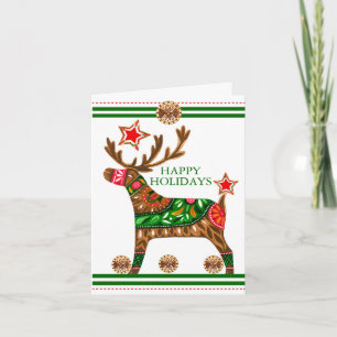 Scandinavian Xmas Reindeer Folded Greeting Card