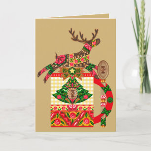 Scandinavian Xmas Reindeer Folded Greeting Card