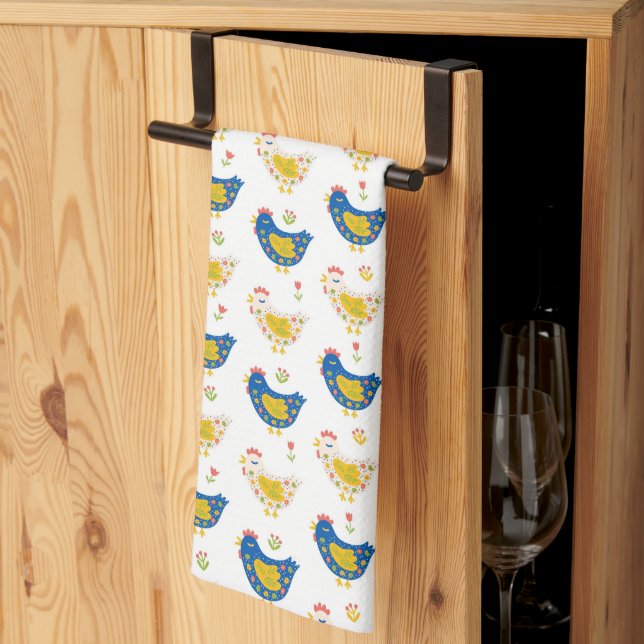 Scandinavian Yellow & Blue Funny Chicks Easter Tea Towel (Thirds Fold)