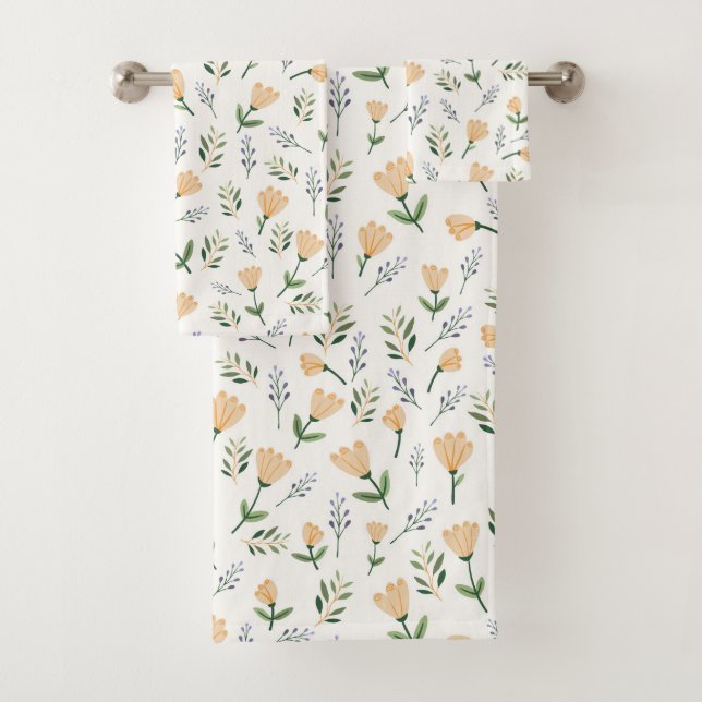 Scandinavian Yellow Floral Bath Towel Set (Insitu)