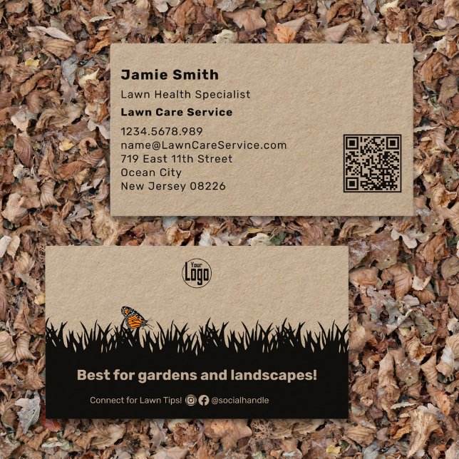 Scannable Khaki and Black Lawn Care Service Business Card (Scannable Khaki and Black Lawn Care Service Business Card)
