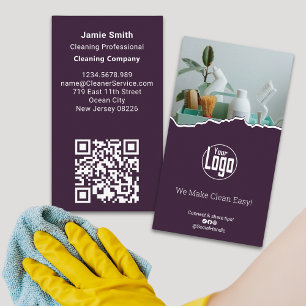 Scannable Purple and White Cleaner Business Card