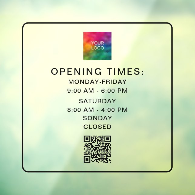 Scannable QR Code Business Hours Upload Logo Sleek Window Cling (Sheet 3)