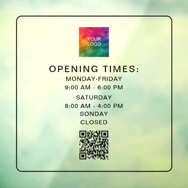 Scannable QR Code Business Hours Upload Logo Sleek Window Cling (Sheet 3)