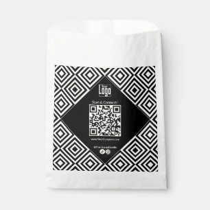 Scannable QR-code, CTA, www, Social Black & White Favour Bags