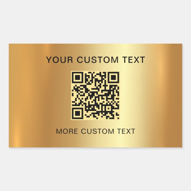 Scannable QR Code Custom Text Elegant Faux Gold Rectangular Sticker (Front)