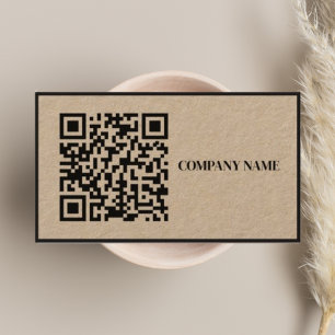 Scannable QR Code l Black Border Script Rustic  Business Card