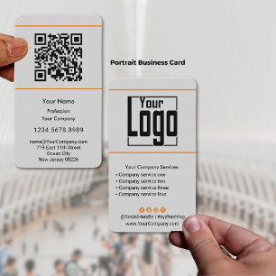Scannable QR-code Logo Black Orange Grey Portrait Business Card