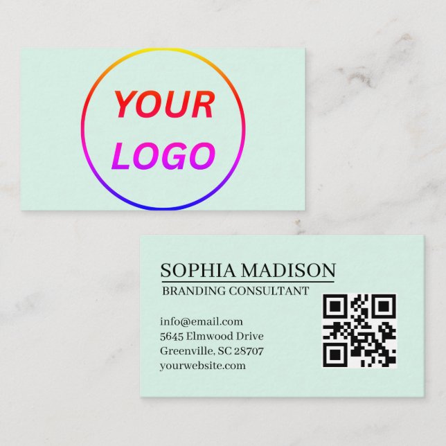 Scannable QR Code Logo Minimalist White Business C Card (Front/Back)