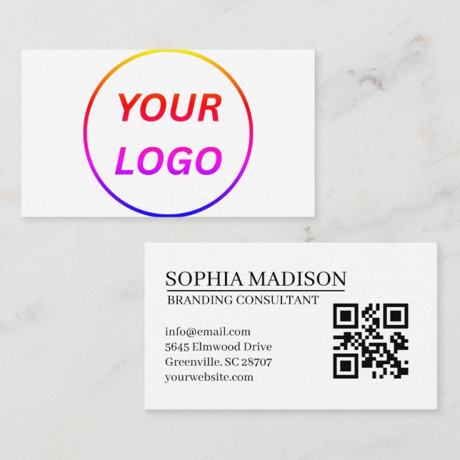 Scannable QR Code Logo Minimalist White Business C Card (Front/Back)