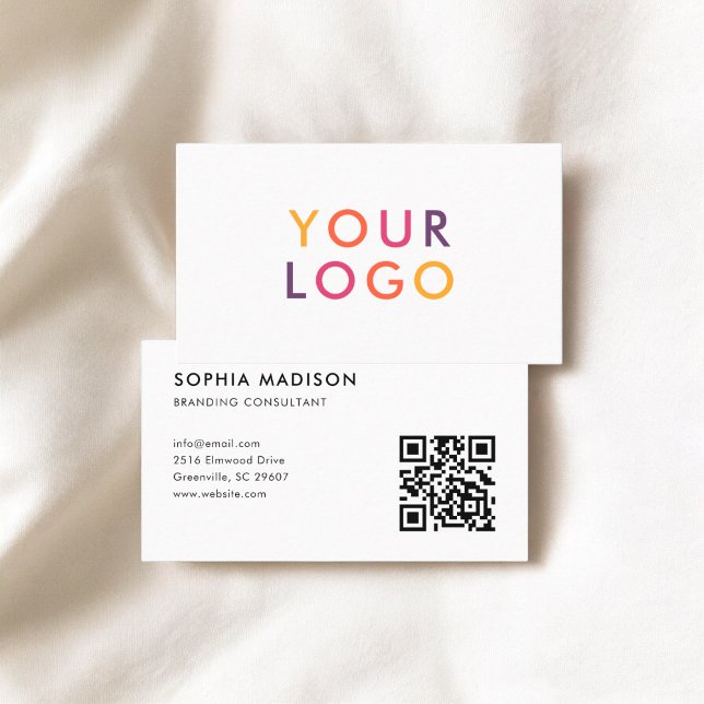 Scannable QR Code Logo Minimalist White Business Card (Creator Uploaded)