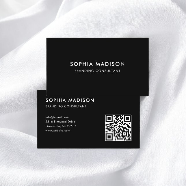 Scannable QR Code Minimalist Black Business Card (Creator Uploaded)