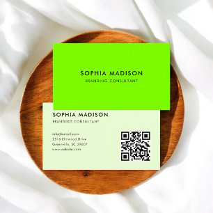 Scannable QR Code Minimalist Green Business Card