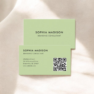 Scannable QR Code Minimalist Green Business Card