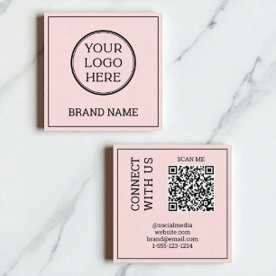 Scannable QR Code Modern Blush Pink Black Digital Square Business Card