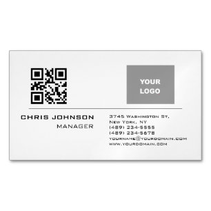 Scannable QR Code on Front Modern Plain Simple Magnetic Business Card