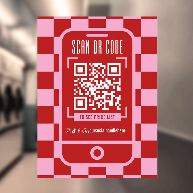 Scannable QR Code Retro Red & Pink Business Shop Window Cling (Creator Uploaded)