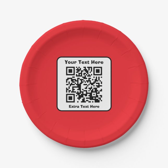 Scannable QR Code Template w/Editable Text Paper Plate (Front)