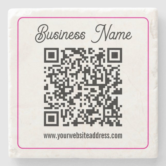 Scannable QR code with Cursive Script Handwriting Stone Coaster (Front)