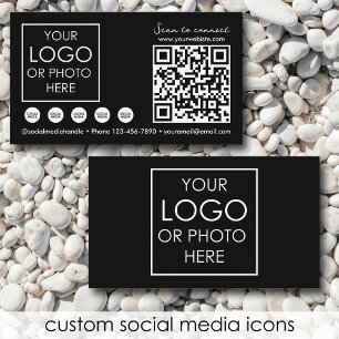Scannable Social Media QR Code Black Business Logo Card