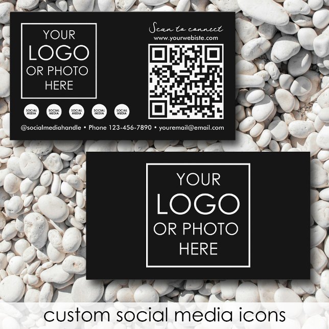 Scannable Social Media QR Code Black Business Logo Card (Scannable Social Media QR Code Black Business Logo Business Card)
